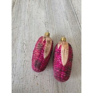 Vintage Christborn pink corn vegetable fruit glass ornament glitter Xmas tree